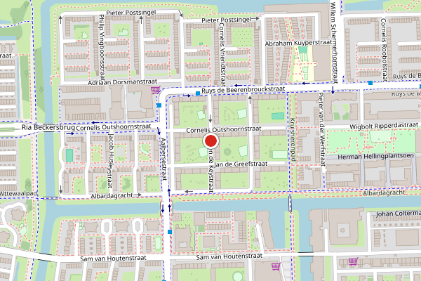 Brandweer-melding op Lieven de Keystraat, Amsterdam op 4 juni, kaart-overzicht