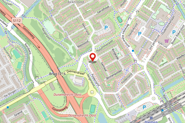 Brandweer-melding op Polderland, Diemen op 29 april, kaart-overzicht