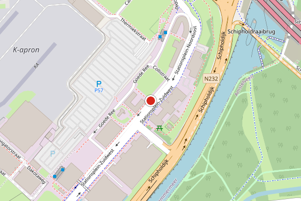 Brandweer-melding op Stationsplein-ZW, Schiphol op 5 juni, kaart-overzicht