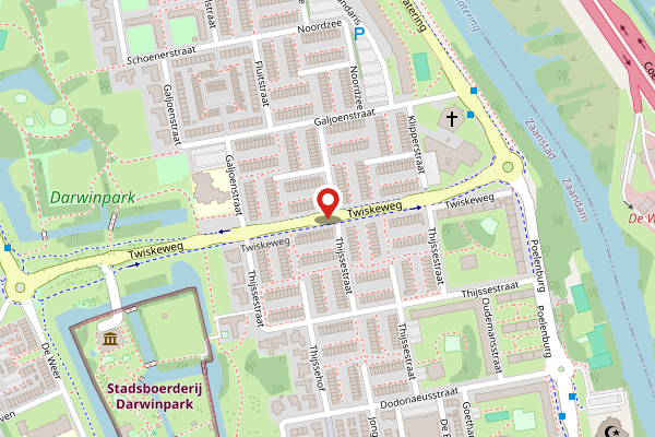 Brandweer-melding op Twiskeweg, Zaandam op 1 mei, kaart-overzicht