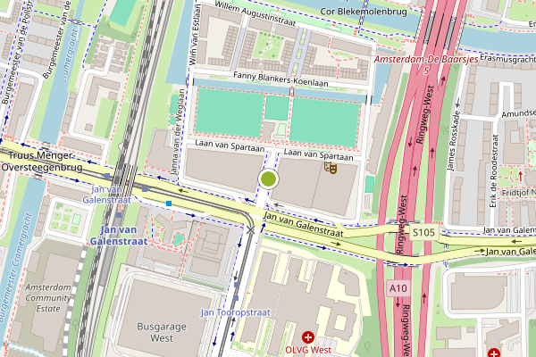 Ambulance-melding op Rinus Michelslaan, Amsterdam op 5 juni, kaart-overzicht