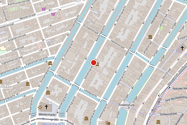 Brandweer-melding op Keizersgracht, Amsterdam op 5 juni, kaart-overzicht