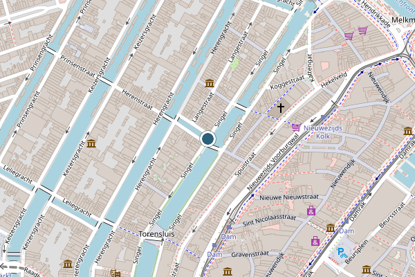Politie-melding op Singel, Amsterdam op 6 juni, kaart-overzicht