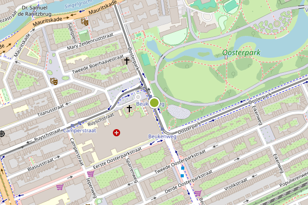 Ambulance-melding op Oosterpark, Amsterdam op 7 juni, kaart-overzicht