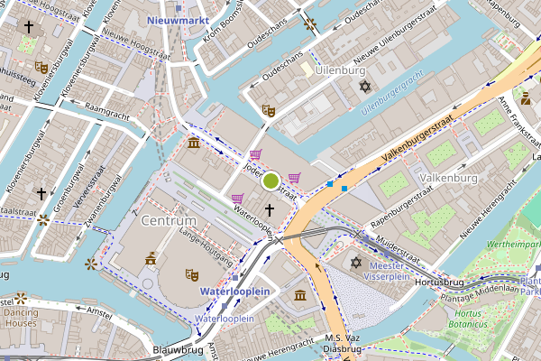 Ambulance-melding op Jodenbreestraat, Amsterdam op 7 juni, kaart-overzicht