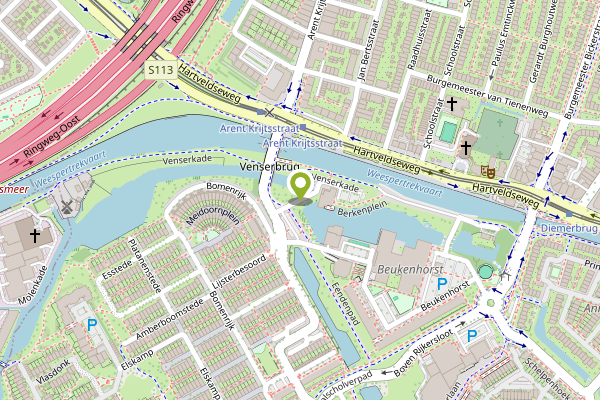 Ambulance-melding op Berkenplein, Diemen op 1 mei, kaart-overzicht