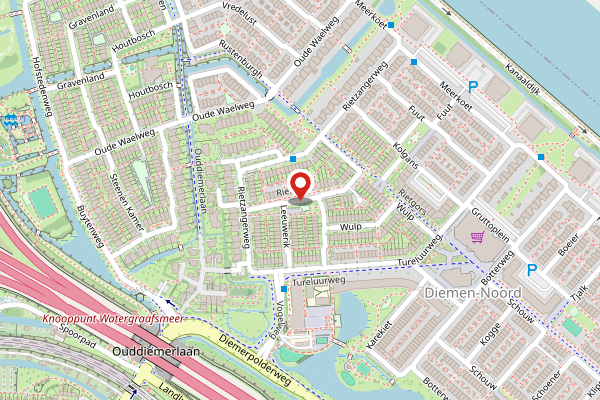 Brandweer-melding op Rietgors, Diemen op 30 april, kaart-overzicht