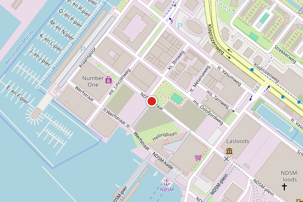 Brandweer-melding op NDSM-straat, Amsterdam op 8 juni, kaart-overzicht