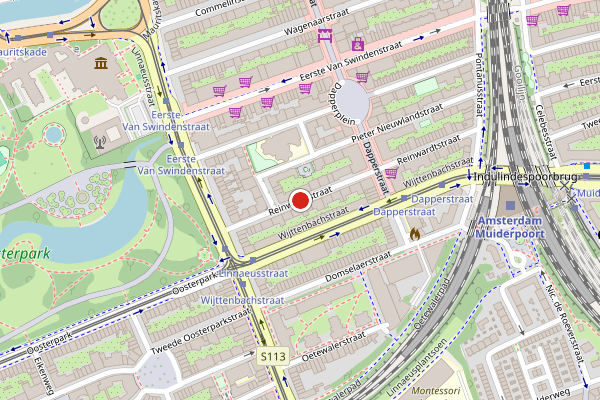 Brandweer-melding op Reinwardtstraat, Amsterdam op 8 juni, kaart-overzicht