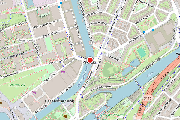 Brandweer-melding op Docklandsweg, Amsterdam op 8 juni, kaart-overzicht