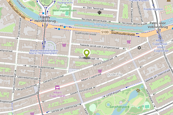 Ambulance-melding op Quellijnstraat, Amsterdam op 2 mei, kaart-overzicht