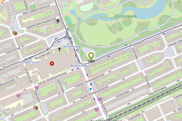 Ambulance-melding op Oosterpark, Amsterdam op 2 mei, kaart-overzicht