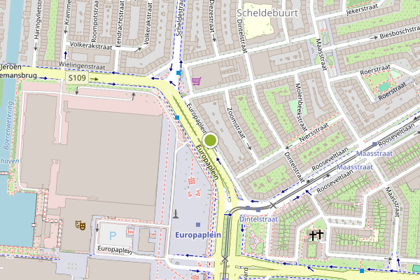 Ambulance-melding op Europaplein, Amsterdam op 10 juni, kaart-overzicht
