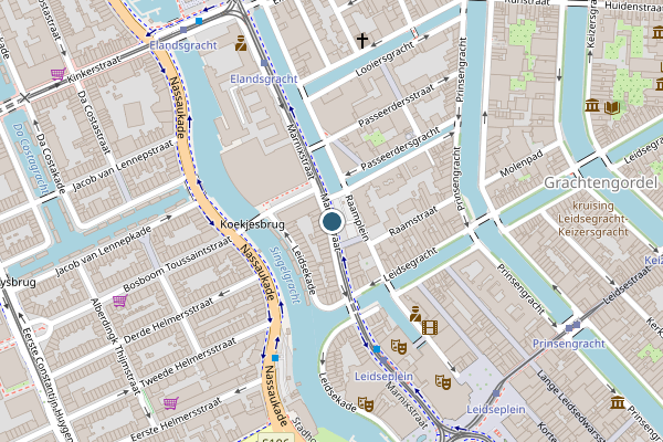 Politie-melding op Marnixstraat, Amsterdam op 10 juni, kaart-overzicht
