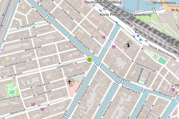 Ambulance-melding op Brouwersgracht, Amsterdam op 10 juni, kaart-overzicht