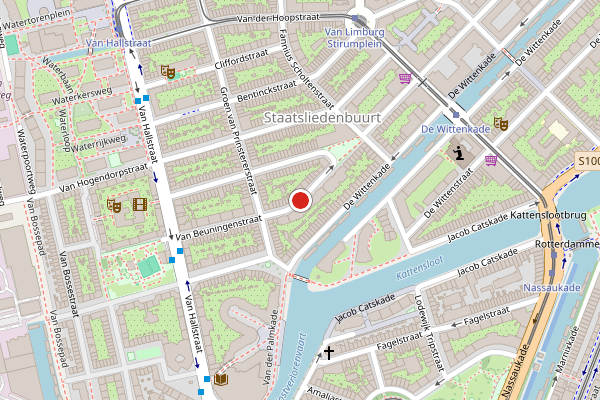 Brandweer-melding op Van Beuningenstraat, Amsterdam op 10 juni, kaart-overzicht