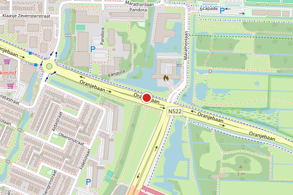 Brandweer-melding op Oranjebaan, Amstelveen op 11 juni, kaart-overzicht