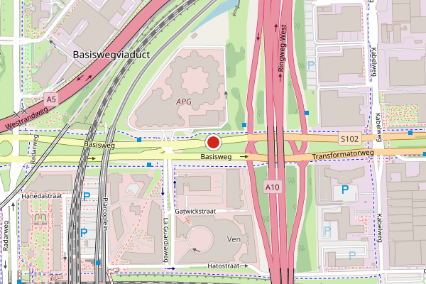 Brandweer-melding op Basisweg, Amsterdam op 11 juni, kaart-overzicht