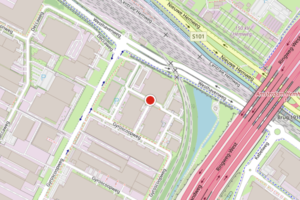 Brandweer-melding op Gyroscoopweg, Amsterdam op 12 juni, kaart-overzicht