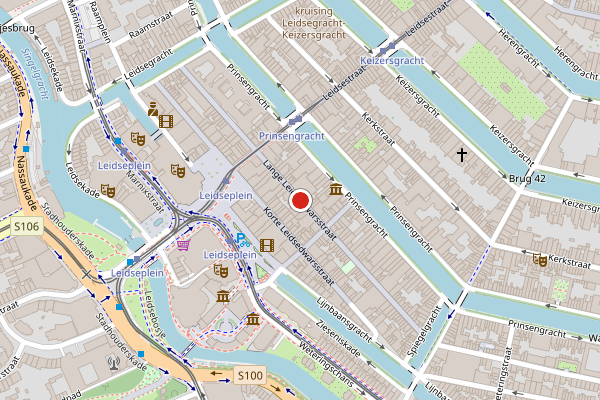 Brandweer-melding op Lange Leidsedwarsstraat, Amsterdam op 12 juni, kaart-overzicht