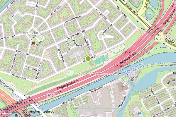 Ambulance-melding op Onderlangs, Amsterdam op 12 juni, kaart-overzicht