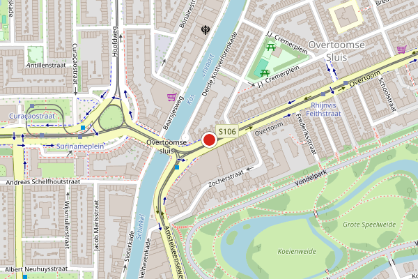 Brandweer-melding op Overtoom, Amsterdam op 13 juni, kaart-overzicht