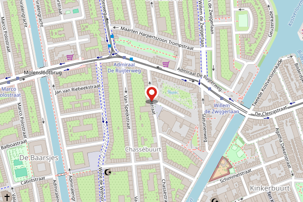 Brandweer-melding op Chassestraat, Amsterdam op 4 mei, kaart-overzicht