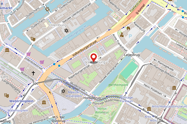 Brandweer-melding op Rapenburgerstraat, Amsterdam op 4 mei, kaart-overzicht