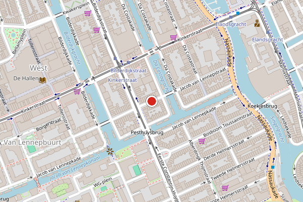 Brandweer-melding op Jacob van Lennepstraat, Amsterdam op 14 juni, kaart-overzicht