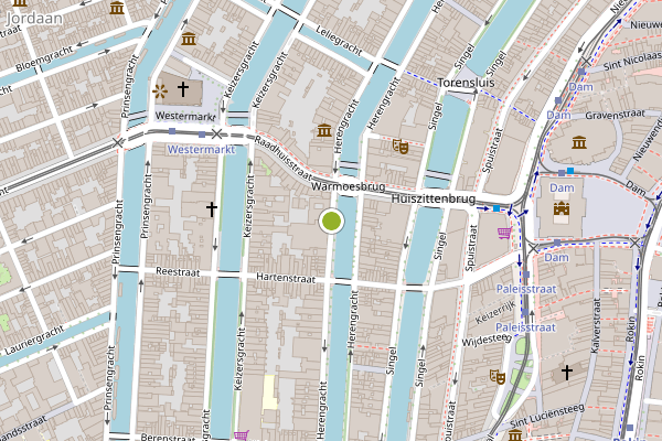 Ambulance-melding op Herengracht, Amsterdam op 14 juni, kaart-overzicht