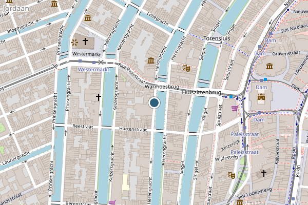 Politie-melding op Herengracht, Amsterdam op 14 juni, kaart-overzicht