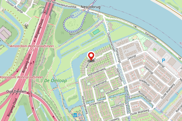 Brandweer-melding op Vierhuysen, Diemen op 3 mei, kaart-overzicht