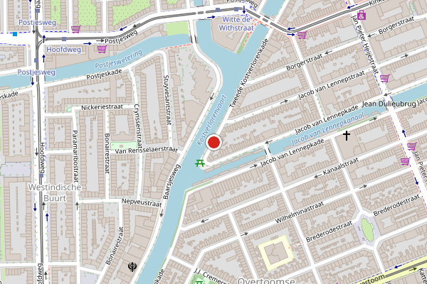Brandweer-melding op Tweede Kostverlorenkade, Amsterdam op 14 juni, kaart-overzicht