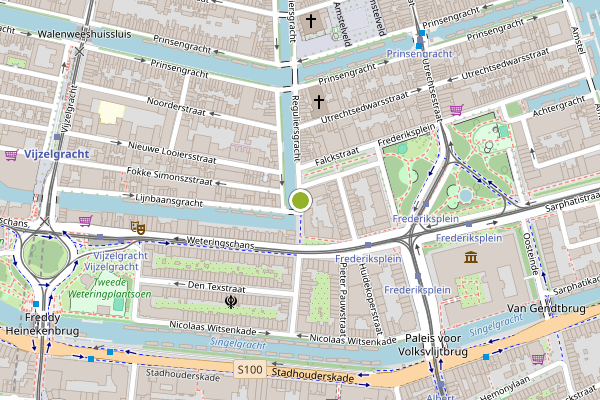 Ambulance-melding op Reguliersgracht, Amsterdam op 14 juni, kaart-overzicht