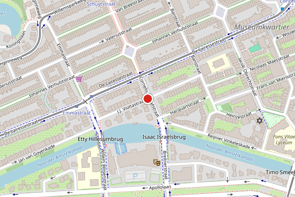 Brandweer-melding op J.J. Viottastraat, Amsterdam op 15 juni, kaart-overzicht