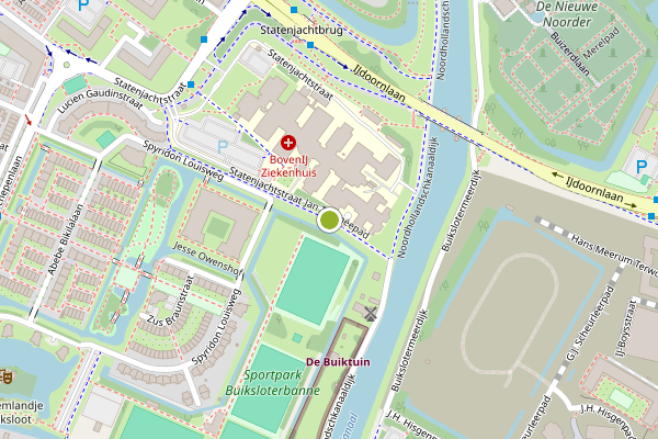 Ambulance-melding op Jan Thomeepad, Amsterdam op 15 juni, kaart-overzicht