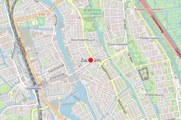 Brandweer-melding op Damsterdiep, Zaandam op 15 juni, kaart-overzicht