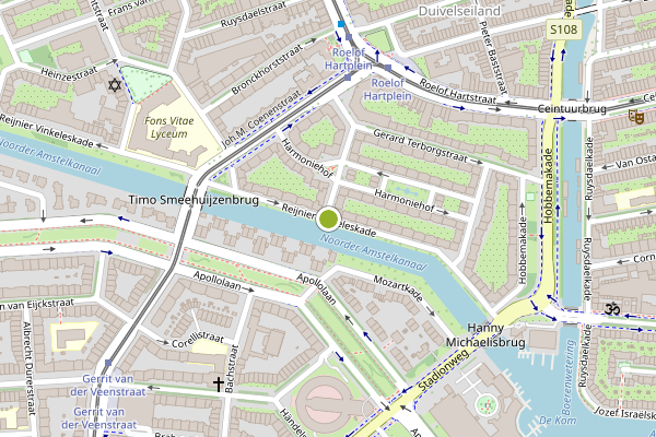 Ambulance-melding op Reijnier Vinkeleskade, Amsterdam op 16 juni, kaart-overzicht