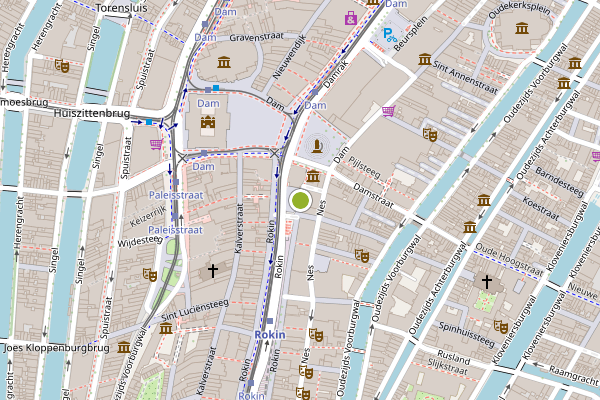 Ambulance-melding op Rokin, Amsterdam op 16 juni, kaart-overzicht