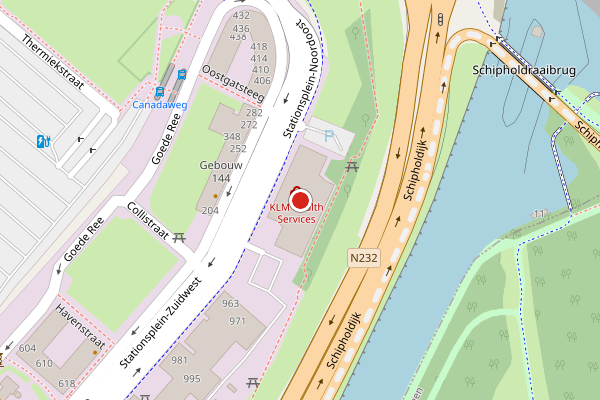 Brandweer-melding op Stationsplein-NO, Schiphol op 16 juni, kaart-overzicht