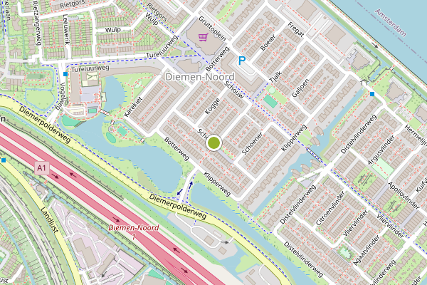 Ambulance-melding op Schouw, Diemen op 17 juni, kaart-overzicht