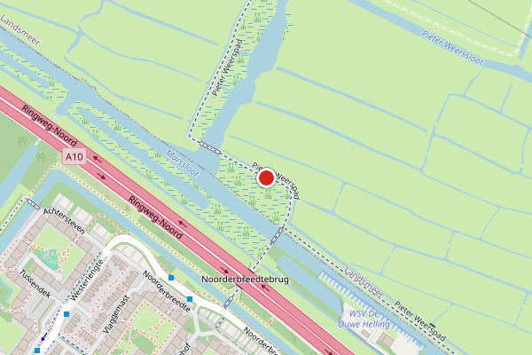 Brandweer-melding op Pieter Weerspad, Landsmeer op 16 juni, kaart-overzicht