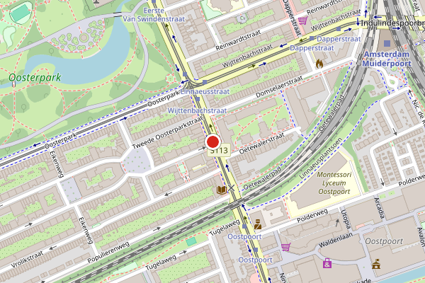 Brandweer-melding op Linnaeusstraat, Amsterdam op 17 juni, kaart-overzicht