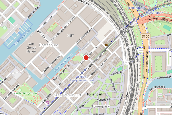 Brandweer-melding op Conradstraat, Amsterdam op 17 juni, kaart-overzicht