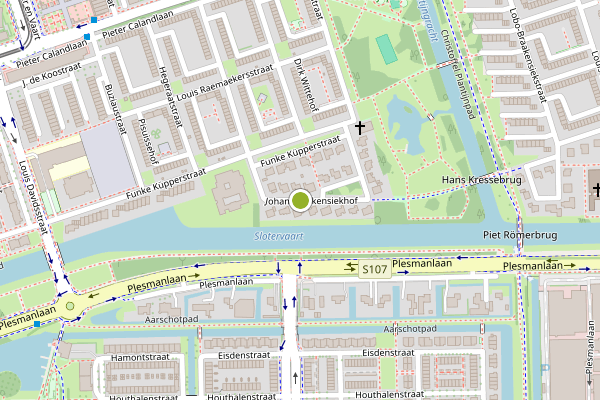 Ambulance-melding op Johan Braakensiekhof, Amsterdam op 4 mei, kaart-overzicht