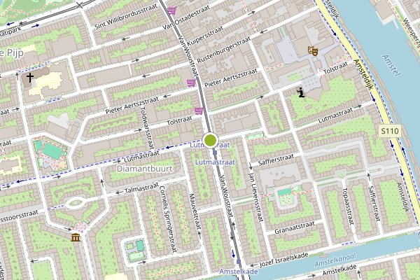 Ambulance-melding op Lutmastraat, Amsterdam op 4 mei, kaart-overzicht