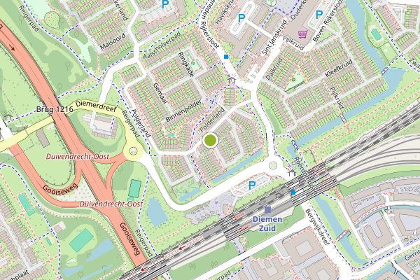 Ambulance-melding op Waterkant, Diemen op 18 juni, kaart-overzicht