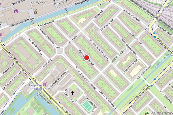 Brandweer-melding op Pythagorasstraat, Amsterdam op 19 juni, kaart-overzicht