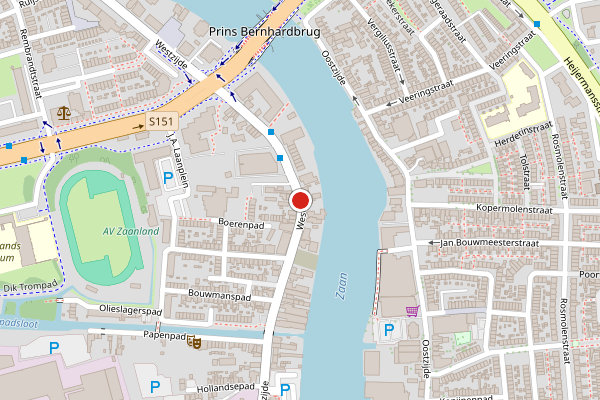 Brandweer-melding op Westzijde, Zaandam op 20 juni, kaart-overzicht