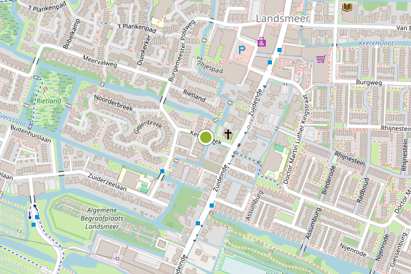 Ambulance-melding op Kerkebreek, Landsmeer op 5 mei, kaart-overzicht
